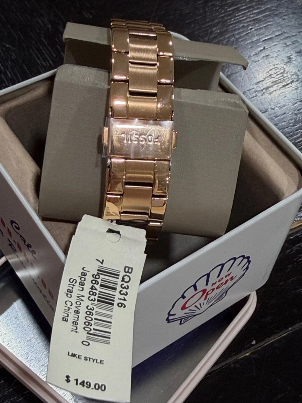 Fossil Rose Gold Tone Crystal Bezel Bracelet Watch